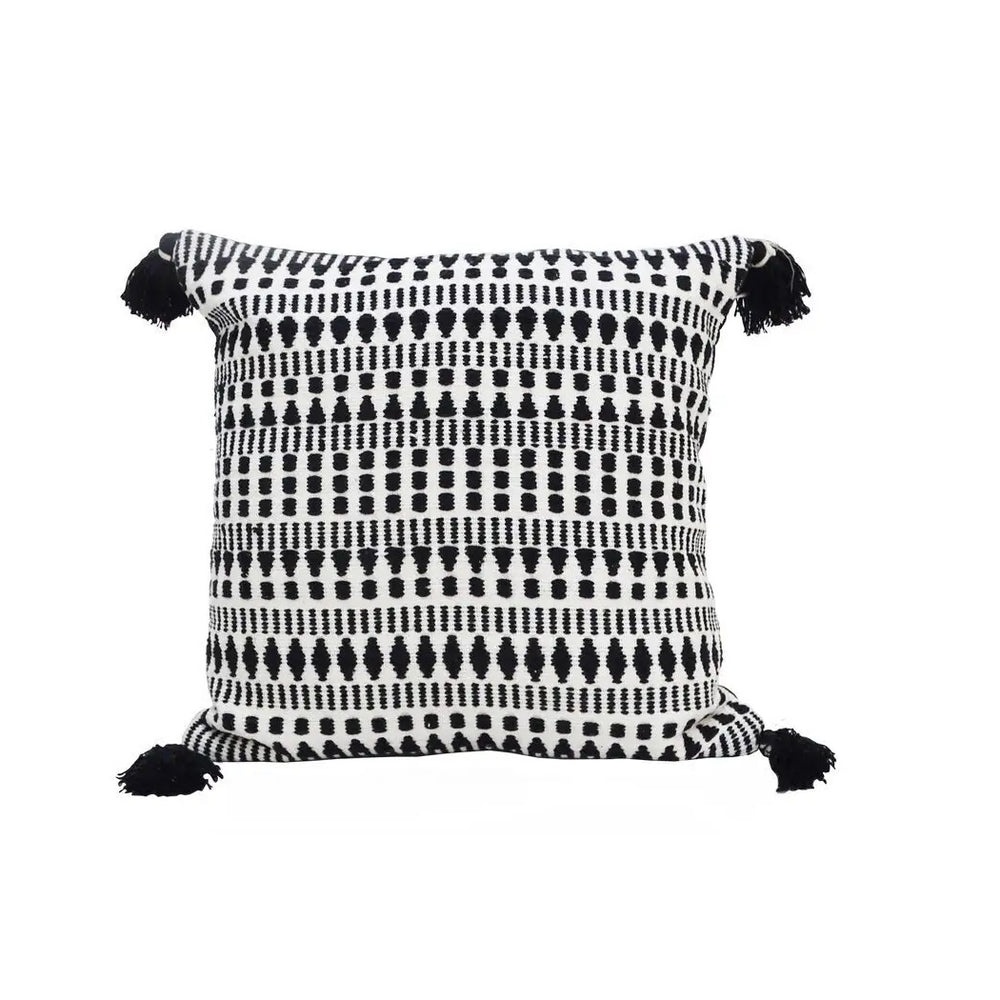 Homeroots 22" Black And White Southwestern Cotton Blend Throw Pillow With Tassels   482225