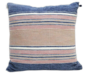 Homeroots 22" X 22" Blue And Tan Striped Handmade Throw Pillow With Tassels   482226