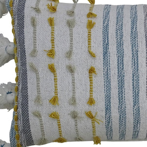 Homeroots 14" X 20" Blue And Yellow Striped Cotton Blend Zippered Pillow With Tassels   482233