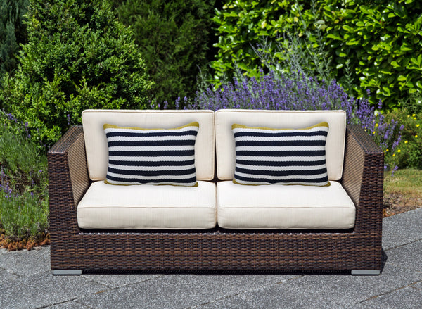 Homeroots 14" X 20" Black And Yellow Zippered Striped Indoor Outdoor Throw Pillow   482235