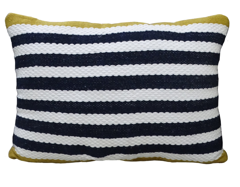 Homeroots 14" X 20" Black And Yellow Zippered Striped Indoor Outdoor Throw Pillow   482235