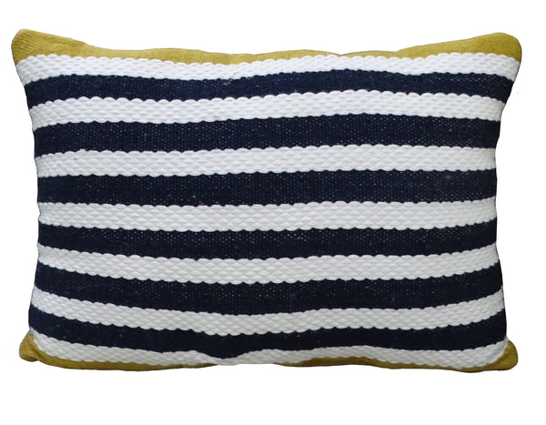 Homeroots 14" X 20" Black And Yellow Zippered Striped Indoor Outdoor Throw Pillow   482235