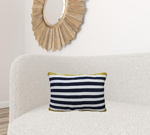Homeroots 14" X 20" Black And Yellow Zippered Striped Indoor Outdoor Throw Pillow   482235