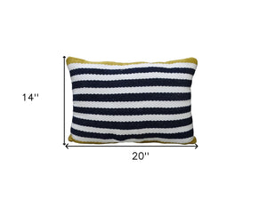 Homeroots 14" X 20" Black And Yellow Zippered Striped Indoor Outdoor Throw Pillow   482235