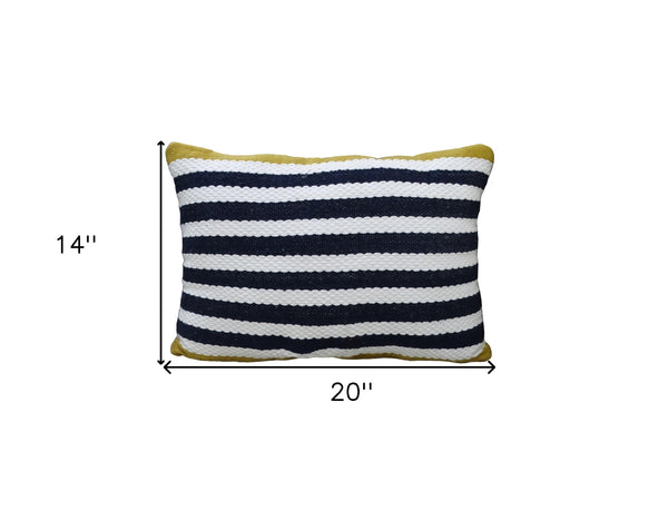 Homeroots 14" X 20" Black And Yellow Zippered Striped Indoor Outdoor Throw Pillow   482235