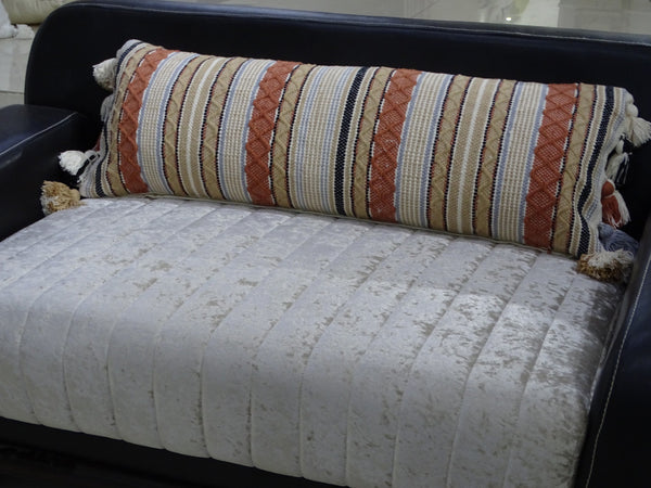 Homeroots 14" X 40" Tan And Beige Trellis Zippered Handmade Cotton Blend Throw Pillow With Tassels   482236