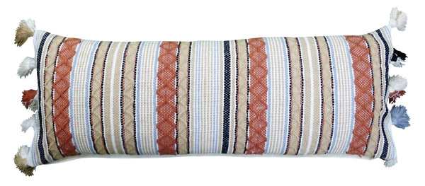 Homeroots 14" X 40" Tan And Beige Trellis Zippered Handmade Cotton Blend Throw Pillow With Tassels   482236