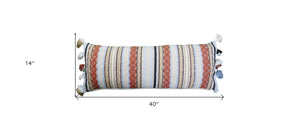 Homeroots 14" X 40" Tan And Beige Trellis Zippered Handmade Cotton Blend Throw Pillow With Tassels   482236