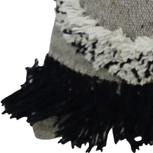 Homeroots 16" X 22" Black And Gray Diamond Handmade Cotton Blend Throw Pillow With Fringe   482237