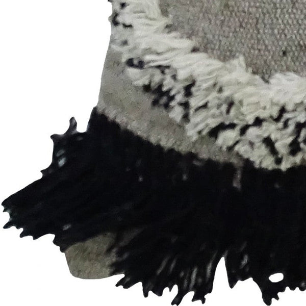 Homeroots 16" X 22" Black And Gray Diamond Handmade Cotton Blend Throw Pillow With Fringe   482237