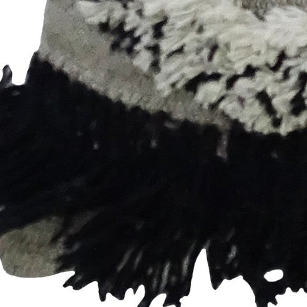 Homeroots 16" X 22" Black And Gray Diamond Handmade Cotton Blend Throw Pillow With Fringe   482237