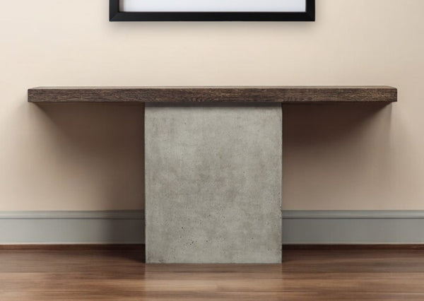 Homeroots 63" Brown And Gray Solid Wood Pedestal Console Table   482239