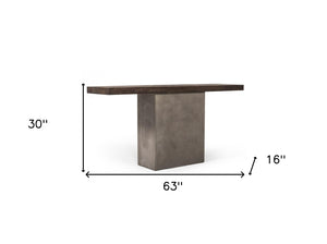 Homeroots 63" Brown And Gray Solid Wood Pedestal Console Table   482239