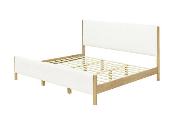 English Elm Christopher Knight Home® - Modern White Boucle Upholstered Bed With Eco-Friendly Rubberwood Legs - King Size, Stylish Comfort N769P266448W