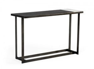 Homeroots Asymmetrical 47" Antiqued Bronze Grey And Ceramic Console Table   482240