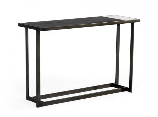 Homeroots Asymmetrical 47" Antiqued Bronze Grey And Ceramic Console Table   482240
