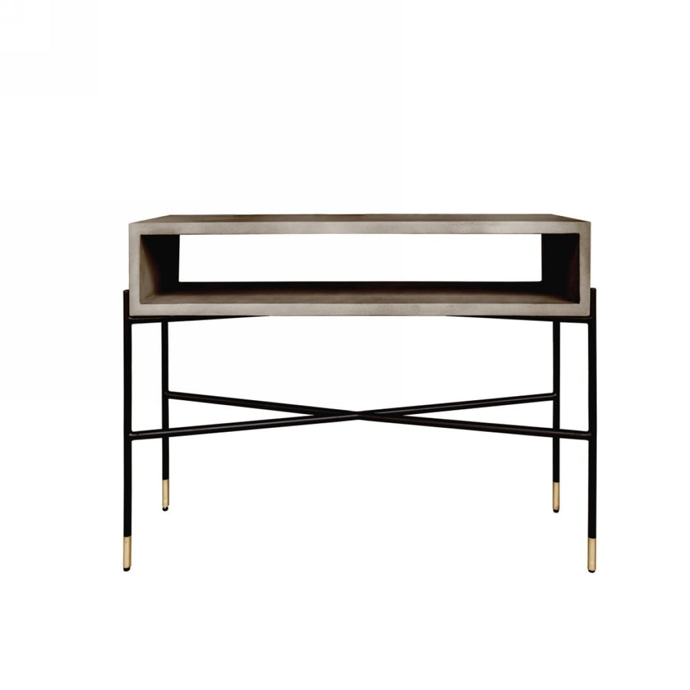 Homeroots 45" Gray And Black Concrete Console Table With Shelves   482241