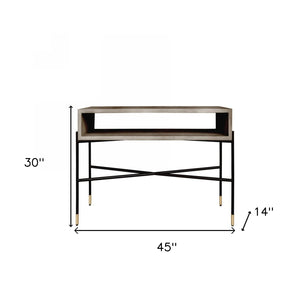 Homeroots 45" Gray And Black Concrete Console Table With Shelves   482241