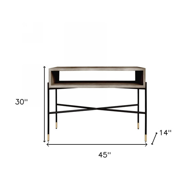 Homeroots 45" Gray And Black Concrete Console Table With Shelves   482241