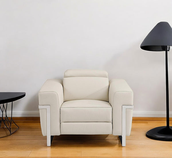 Homeroots 41" Beige Italian Leather Power Recliner Chair Beige  482245