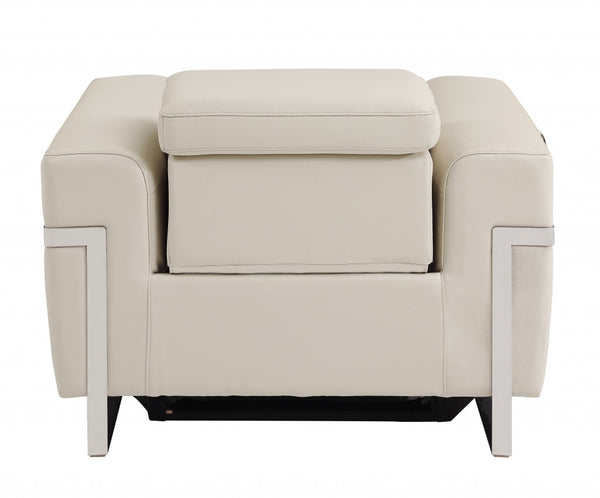 Homeroots 41" Beige Italian Leather Power Recliner Chair Beige  482245