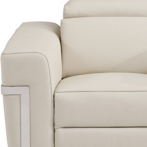 Homeroots 41" Beige Italian Leather Power Recliner Chair Beige  482245