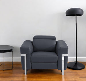 Homeroots 41" Dark Gray Italian Leather Power Recliner Chair Dark Grey  482246