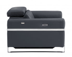 Homeroots 41" Dark Gray Italian Leather Power Recliner Chair Dark Grey  482246