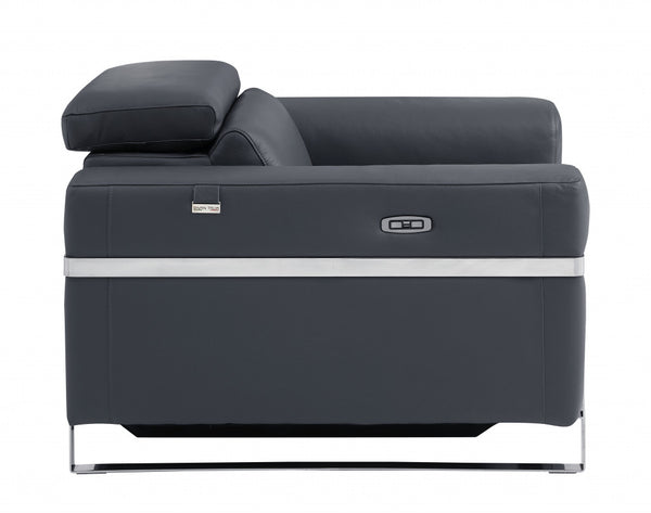 Homeroots 41" Dark Gray Italian Leather Power Recliner Chair Dark Grey  482246