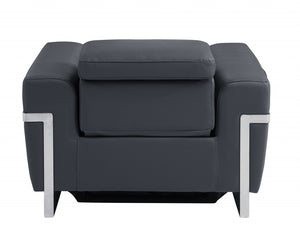 Homeroots 41" Dark Gray Italian Leather Power Recliner Chair Dark Grey  482246