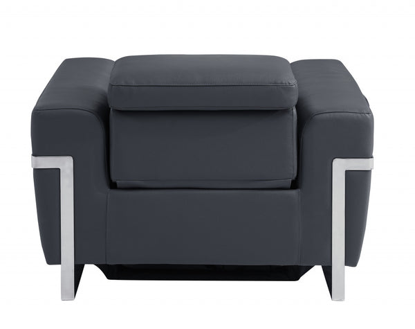 Homeroots 41" Dark Gray Italian Leather Power Recliner Chair Dark Grey  482246