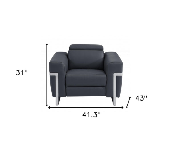 Homeroots 41" Dark Gray Italian Leather Power Recliner Chair Dark Grey  482246