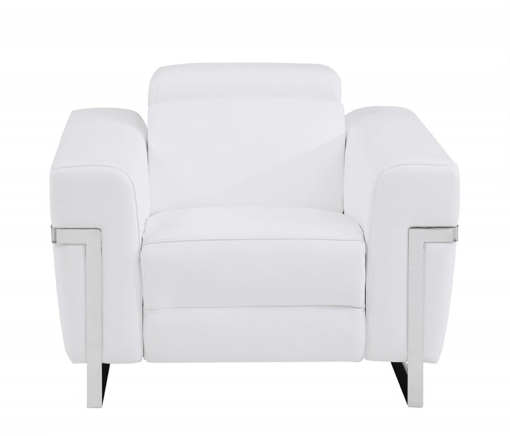 HomeRoots 41" Italian Leather Power Recliner Chair - Luxurious Comfort with Modern Design for Every Space White 482247