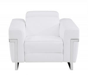 Homeroots 41" White Italian Leather Power Recliner Chair White  482247