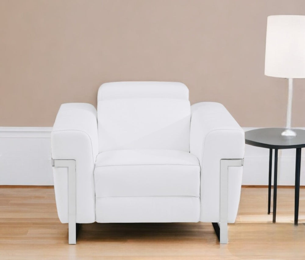 HomeRoots 41" Italian Leather Power Recliner Chair - Luxurious Comfort with Modern Design for Every Space White 482247