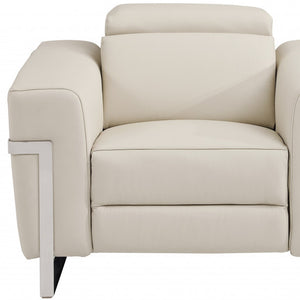 Homeroots 41" Beige Italian Leather Power Recliner Chair Beige  482248