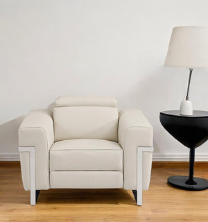 Homeroots 41" Beige Italian Leather Power Recliner Chair Beige  482248