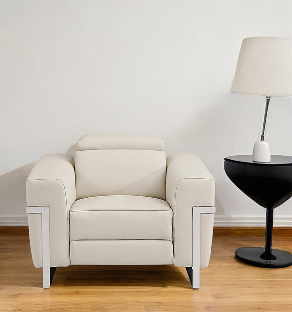 Homeroots 41" Beige Italian Leather Power Recliner Chair Beige  482248