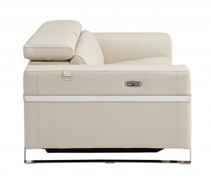 Homeroots 41" Beige Italian Leather Power Recliner Chair Beige  482248