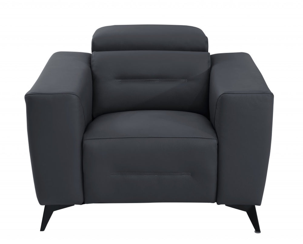 HomeRoots 41" Italian Leather Power Recliner Chair - Luxurious Comfort, Effortless Reclining for Modern Spaces Gray 482249
