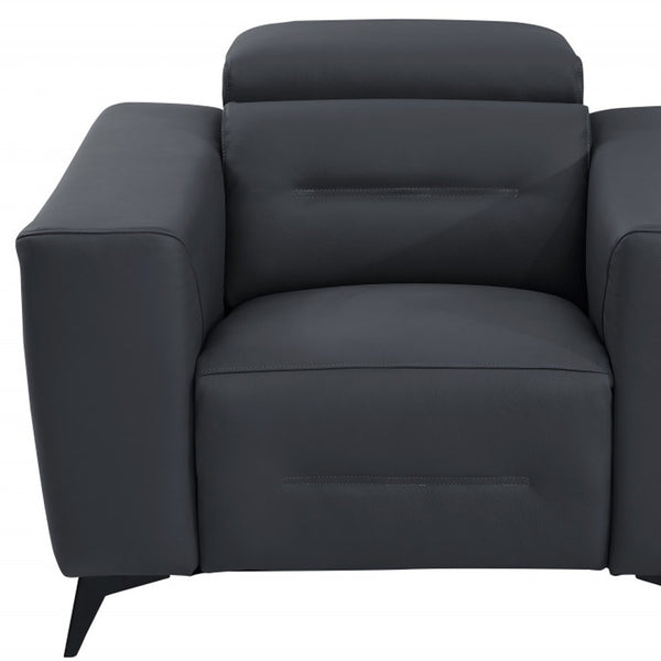 Homeroots 41" Dark Gray Italian Leather Power Recliner Chair Dark Grey  482249