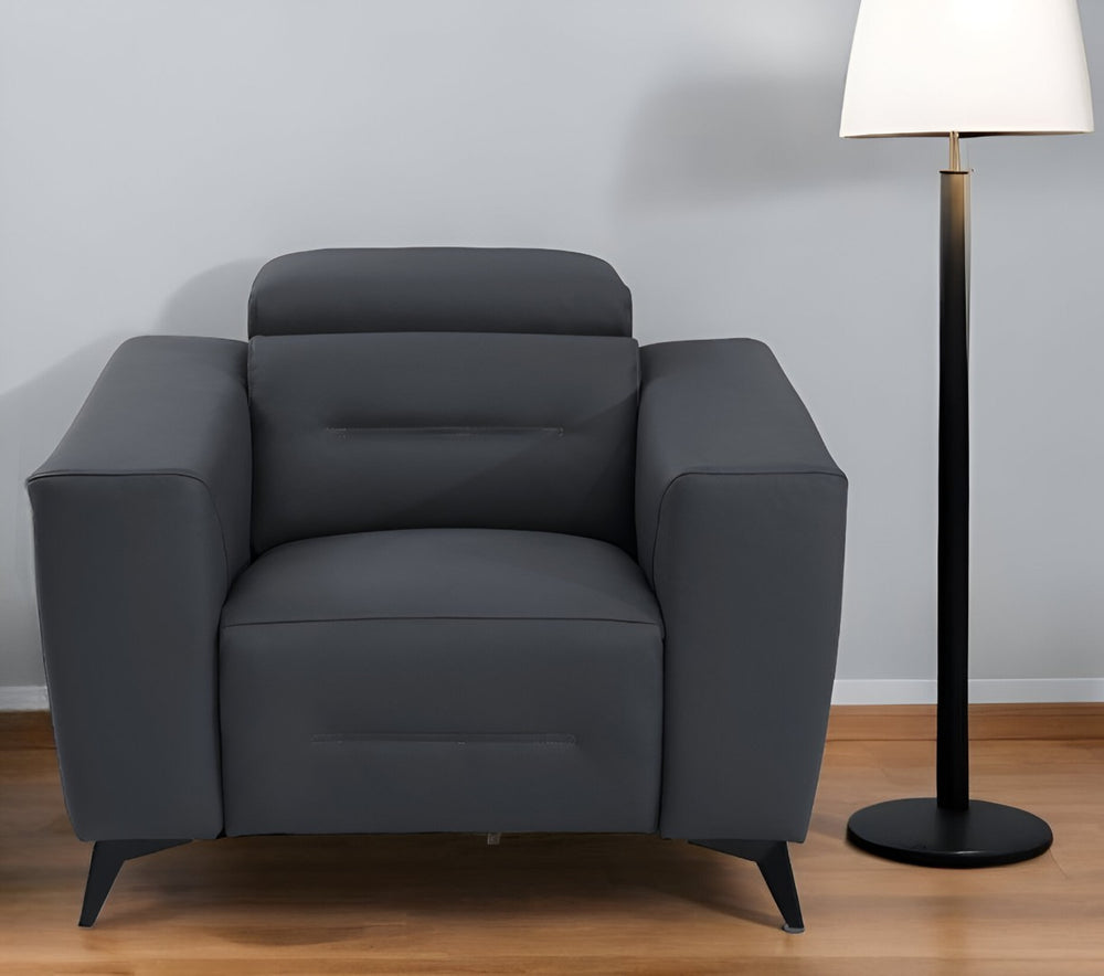 HomeRoots 41" Italian Leather Power Recliner Chair - Luxurious Comfort, Effortless Reclining for Modern Spaces Gray 482249