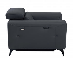 Homeroots 41" Dark Gray Italian Leather Power Recliner Chair Dark Grey  482249