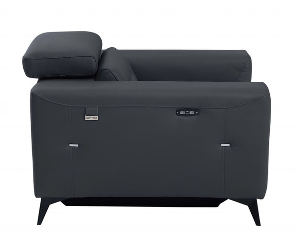 Homeroots 41" Dark Gray Italian Leather Power Recliner Chair Dark Grey  482249