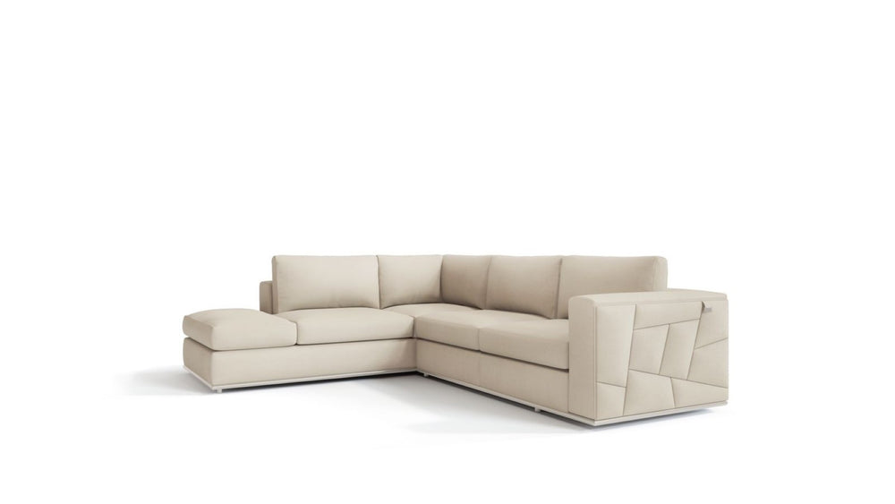 HomeRoots Beige Italian Leather L-Shaped Sectional with Reclining Seats, Storage & Modern Silver Legs Beige 482251