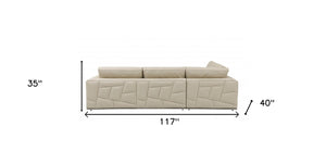 Homeroots Beige Italian Leather Reclining L Shaped Two Piece Corner Sectional Beige  482251