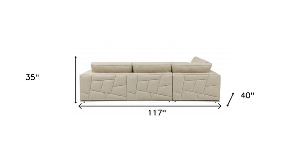Homeroots Beige Italian Leather Reclining L Shaped Two Piece Corner Sectional Beige  482251