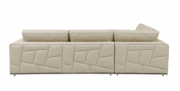 Homeroots Beige Italian Leather Reclining L Shaped Two Piece Corner Sectional Beige  482251