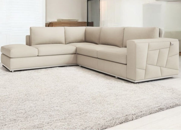 Homeroots Beige Italian Leather Reclining L Shaped Two Piece Corner Sectional Beige  482251