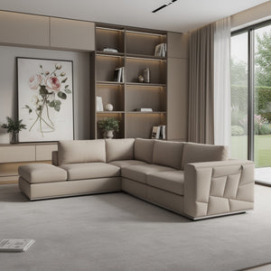 HomeRoots Beige Italian Leather L-Shaped Sectional with Reclining Seats, Storage & Modern Silver Legs Beige 482251